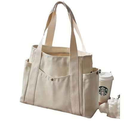 Large Capacity Canvas Tote Bag - Ample Storage Space, Durable, Versatile Design for Work, School, Travel - 3 Stylish Colors Available