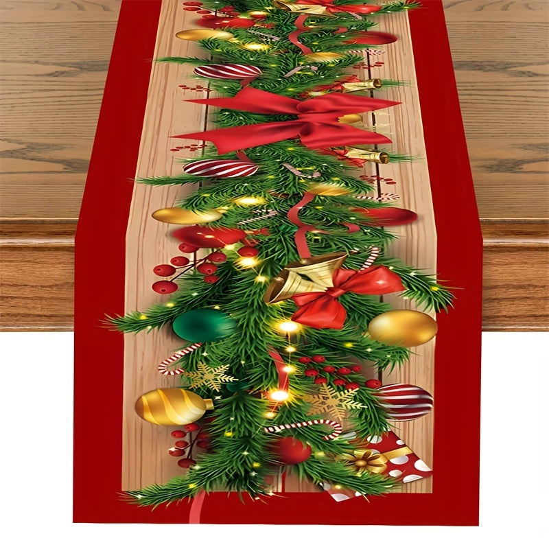 Christmas Polyester Table Runner – Machine Made Geometric Pattern with Holiday Theme for Christmas – Durable, Festive Table Cover for Seasonal Decor, Perfect for Christmas and New Year Celebrations