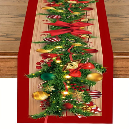 Christmas Polyester Table Runner – Machine Made Geometric Pattern with Holiday Theme for Christmas – Durable, Festive Table Cover for Seasonal Decor, Perfect for Christmas and New Year Celebrations