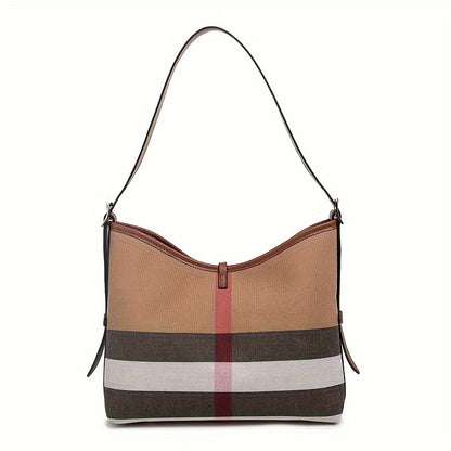 [Fast Arrival] Luxurious Large Capacity Plaid Shoulder Bag, Patchwork Crossbody Tote Purse with Spacious Interior