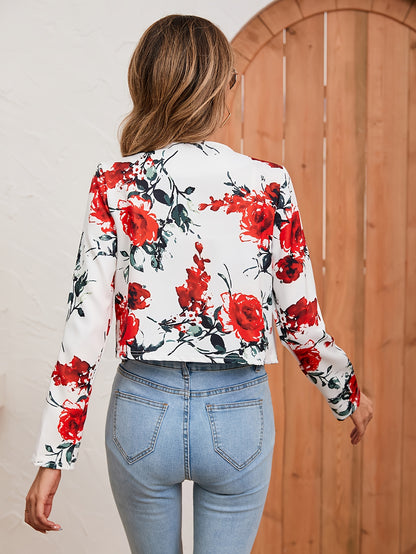 Floral Print Long Sleeve Jacket, Casual Every Day Outerwear For All Season, Women's Clothing