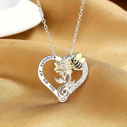 Sunflower Bee Love Delicate Pendant Necklace - Stylish & Unique Ladies Jewelry - Perfect for Christmas, Thanksgiving & Festivals - A Thoughtful Fashion Accessory Gift for Her