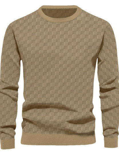 Plaid Trendy Sweatshirt, Men's Casual Graphic Design Crew Neck Sweatshirt For Men Fall Winter