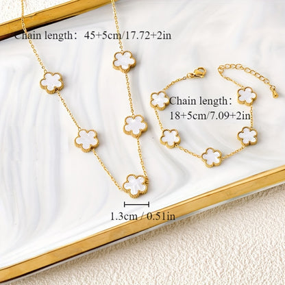 18k Gold Plated Chic Flower Jewelry Set - Hypoallergenic Stainless Steel, Luck Design, Multiple colors for Daily Outfit Matching & Casual Dating Glam