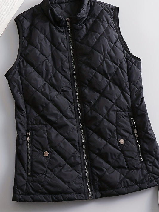 Women's Casual Polyester Vest - Sleeveless, Mock Neck Chic, Easy-Care, Durable Outerwear in Solid Colors