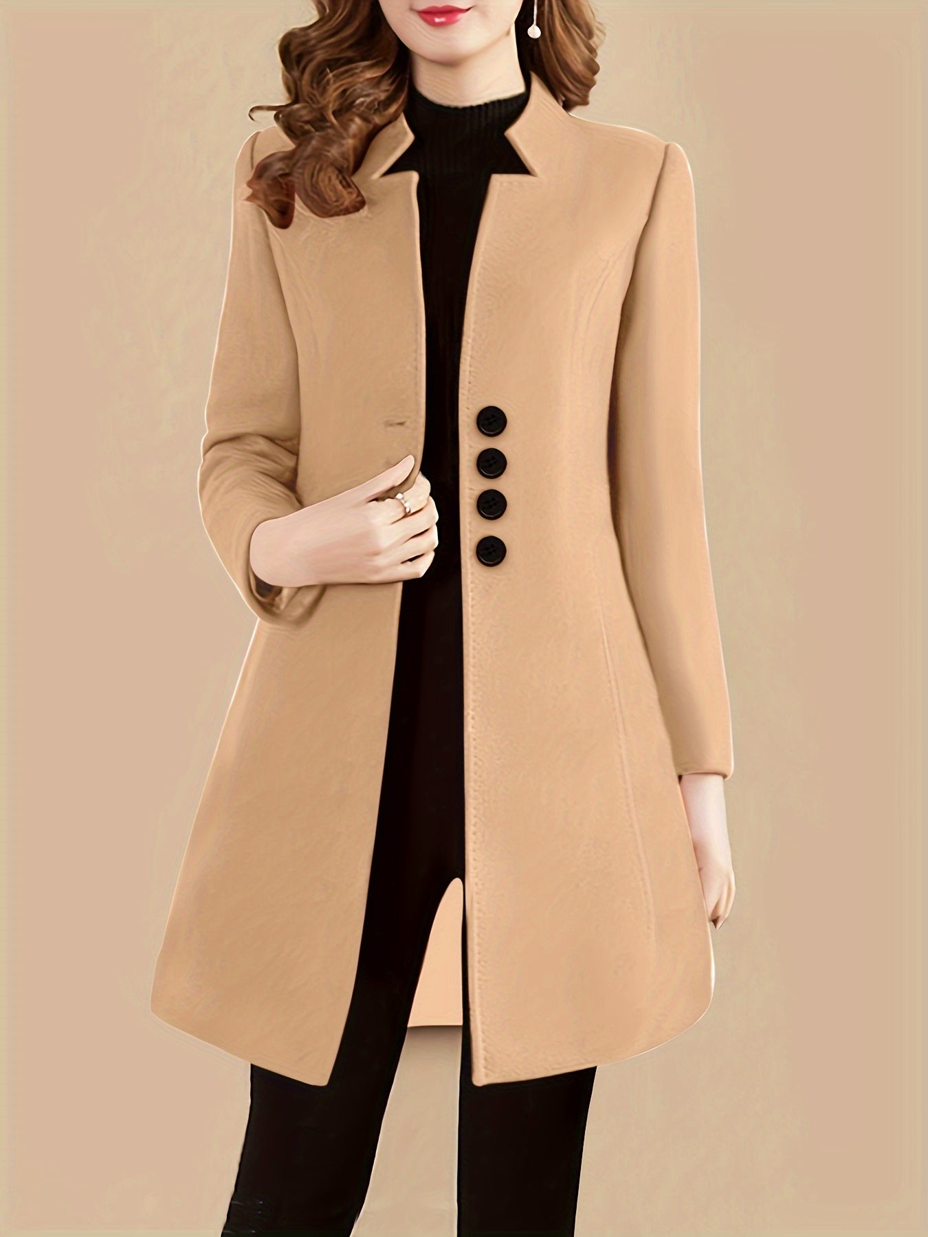 Womens Chic Solid Single Breasted Coat - Long Sleeve, Timeless Style, Versatile Wardrobe Staple - Perfect for All Seasons, Everyday Wear