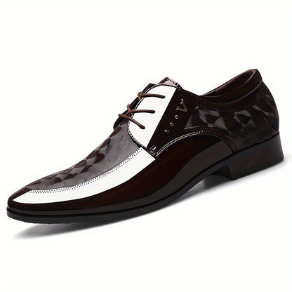 Plus Size Men's Luxurious Faux Patent Leather Upper Plain Toe Derby Shoes - Comfortable Non-Slip Rubber Sole, Durable, Breathable, and Water-Resistant Dress Shoes for Wide Feet - Ideal for Formal Occasions and Business Meetings