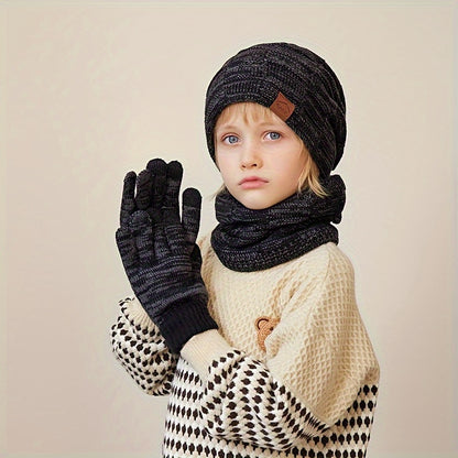 Boy's Winter Hat, Scarf, and Gloves Set: Warm and Festive for Christmas, Suitable for Ages 3-14