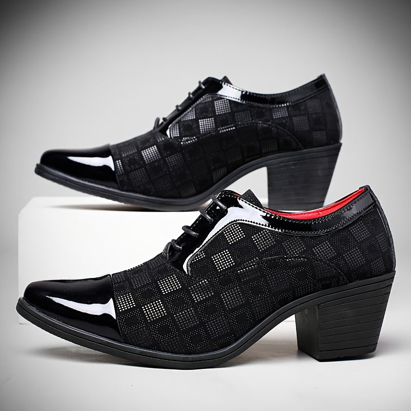 Elegant Mens Formal Tuxedo Shoes - Smooth Faux Leather, Cap Toe, High Heel Oxford Style - Perfect for Weddings & Parties