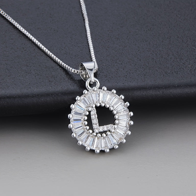 Silver Color Round Small 26 Letters Pendant Necklace Inlaid Zircon Women's Elegant Jewelry Gift