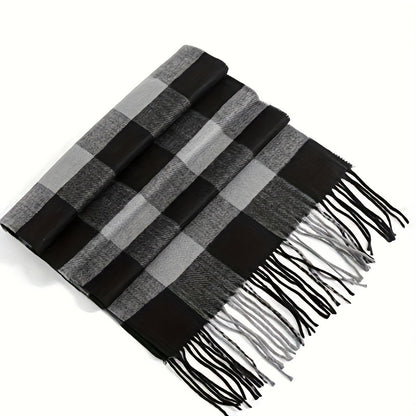 1pc Warm And Cozy Winter Plaid Fringe Edge Soft Thermal Scarf Faux Cashmere Scarf For Men And Women - Soft Thick Winter Shawls, Ideal choice for Gifts