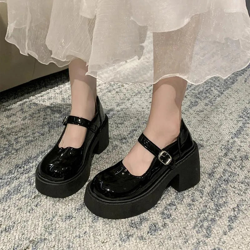 Dress Shoes  Fashion White Platform For Women High Heels Buckle Strap Mary Jane Woman Thick Heeled Party Ladies