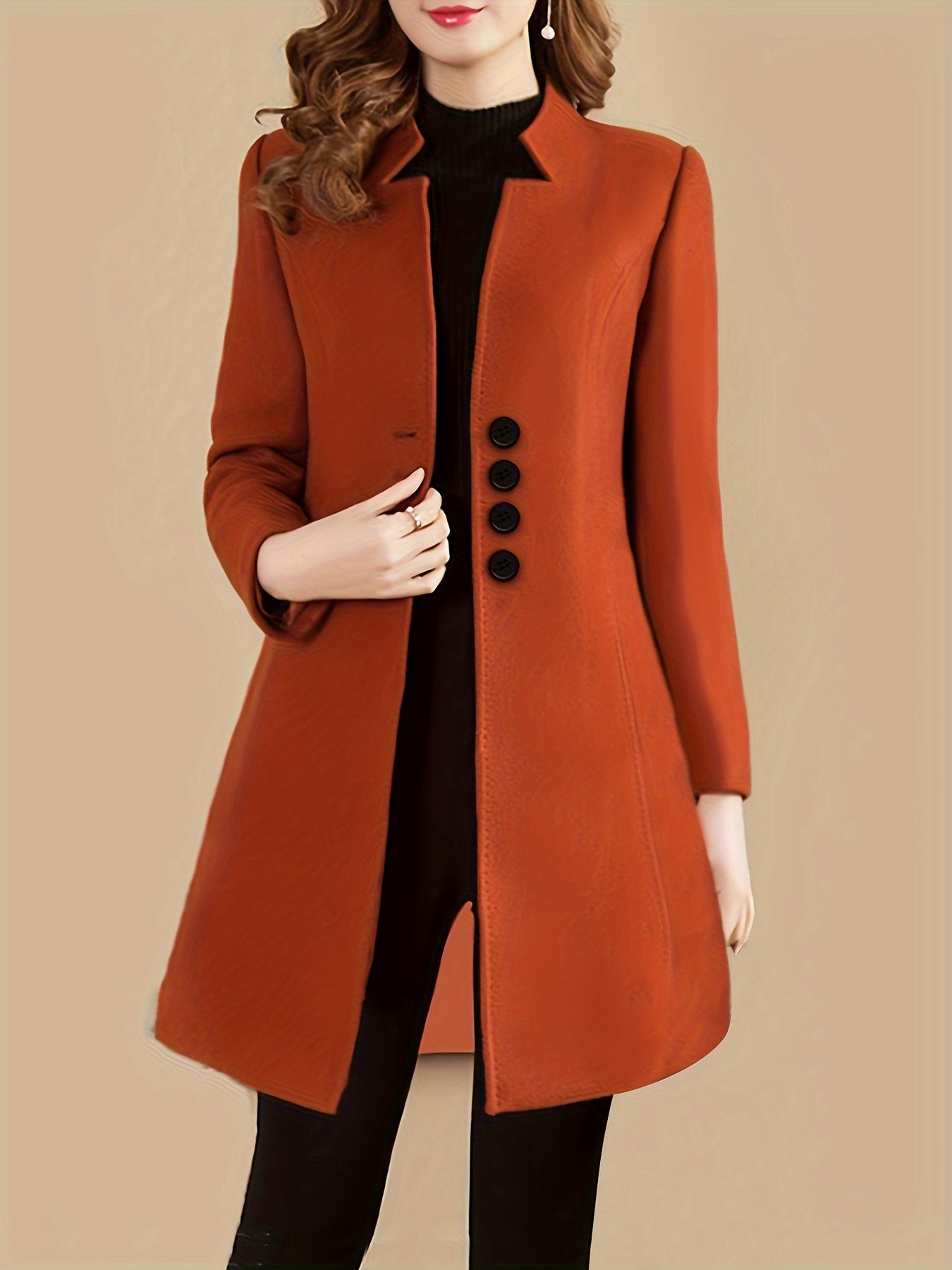 Womens Chic Solid Single Breasted Coat - Long Sleeve, Timeless Style, Versatile Wardrobe Staple - Perfect for All Seasons, Everyday Wear