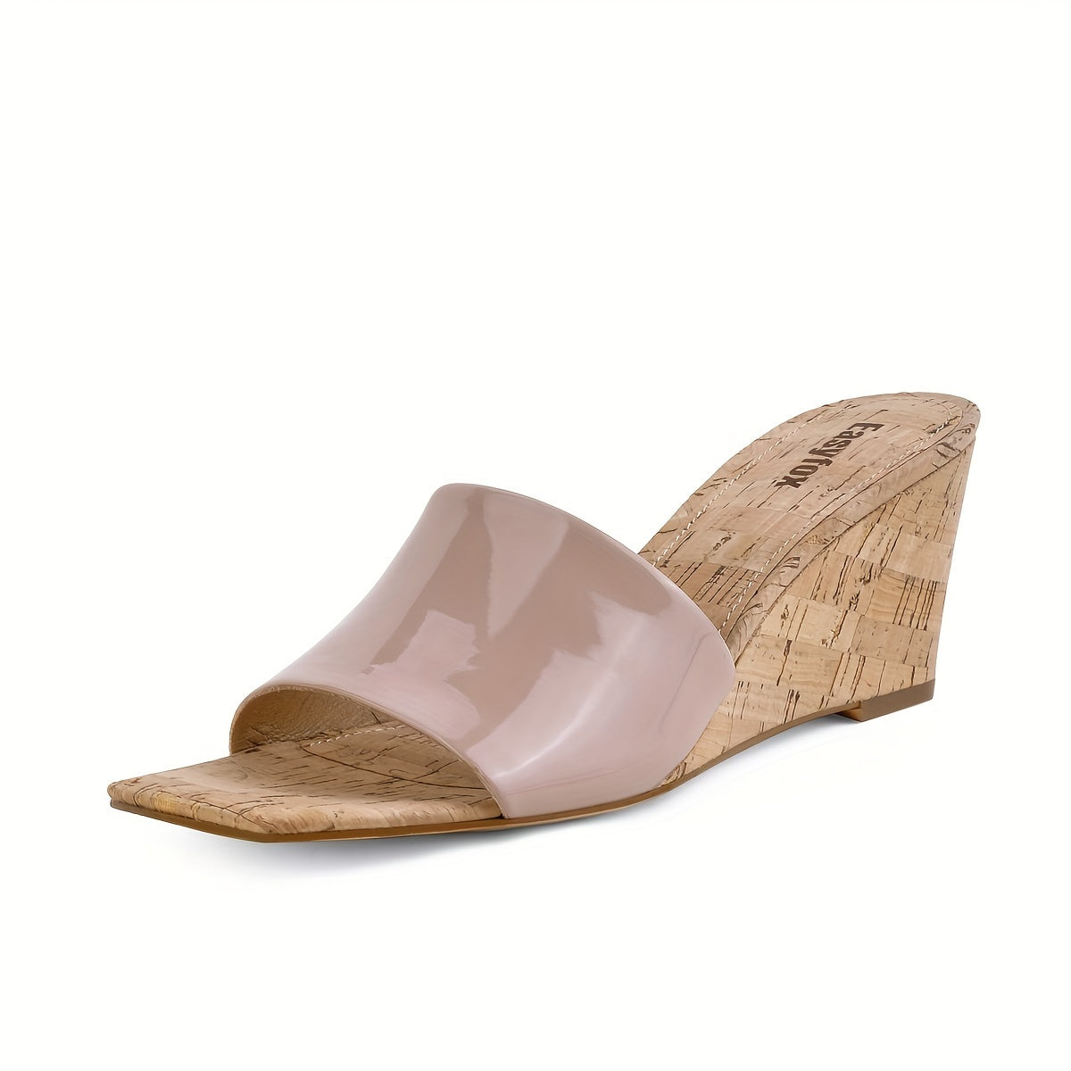 Mid Heel Wedge Sandals for Women - Comfortable Slip-on Open Toe Square Toe Heeled Shoes with Microfiber Artificial Leather Upper, Superfine Fiber Insole, and Rubber Sole - All-Season Fashion Square Toe Mules