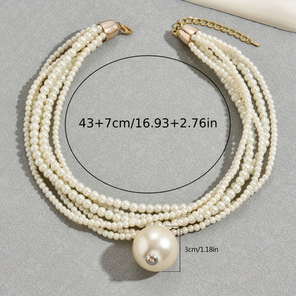 1pc Dazzling Big Faux Pearl Necklace - Timeless Elegant Design for Evening Glam - High-End Imitation Clavicle Chain Jewelry