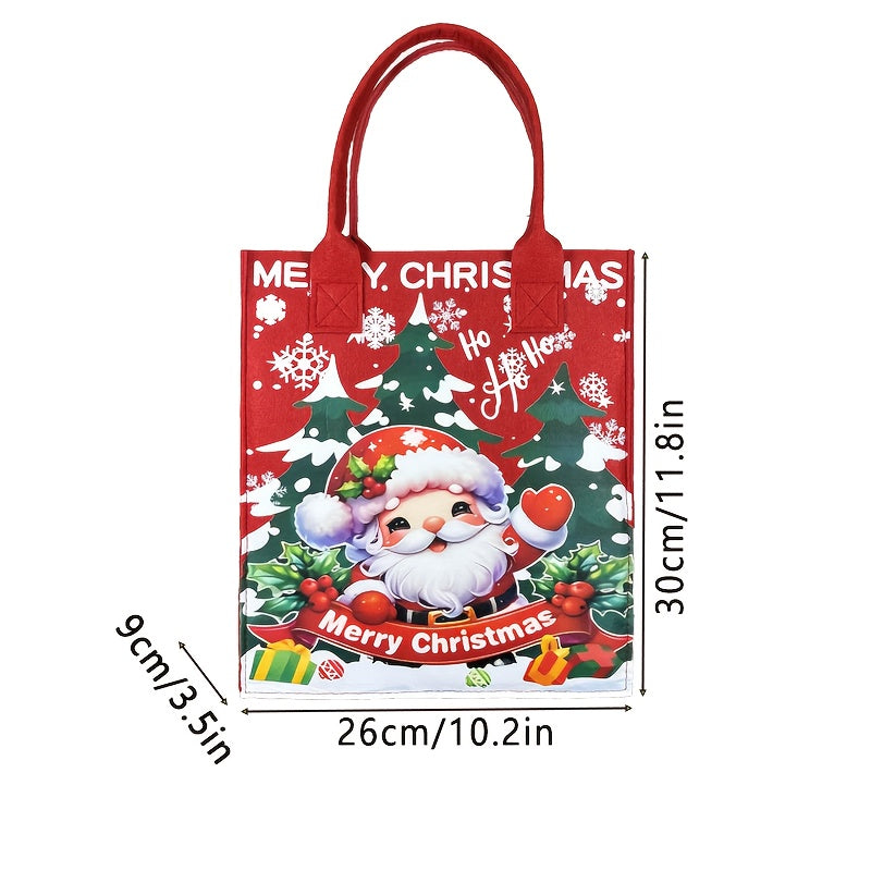 Christmas Felt Tote Handbag with Santa & Reindeer Applique - Minimalist Non-Woven Bag with Fixed Shoulder Straps and Buckle Closure - Baigou Unlined Festive Gift Carry Bag