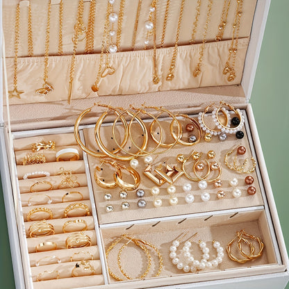 56-Piece Chic Jewelry Set - Stylish Necklaces, Earrings & Rings for Daily Glam, Parties, and Casual Dates - Versatile Accessories Bundle (Box-Free)