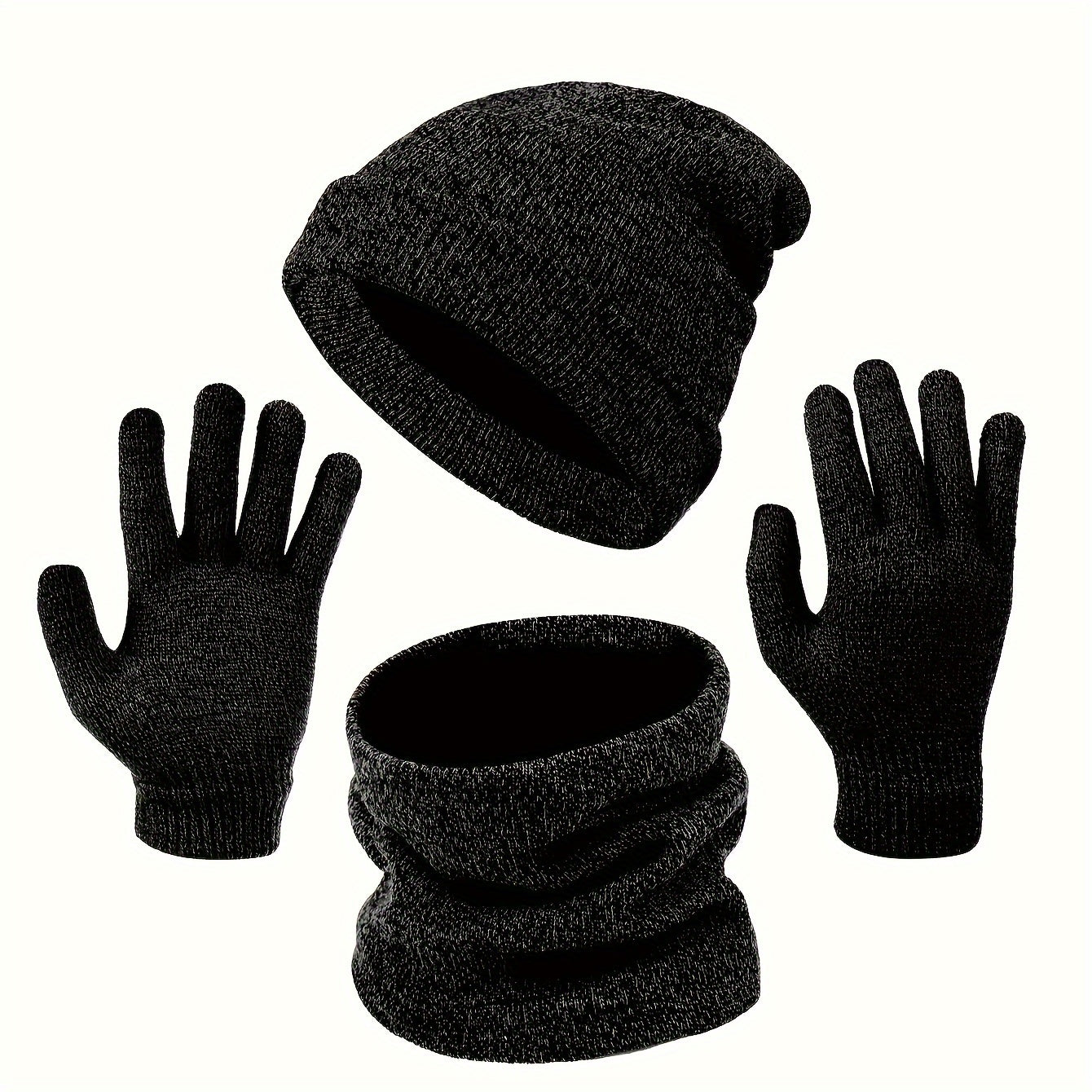 3pcs/set Thickened Warm Fleece Lined Hat Gloves Infinity Scarf Set Autumn Winter Unisex Warm Coldproof Sports Knit Beanie Cap Touchscreen Gloves Neck Gaiter 3-piece Set