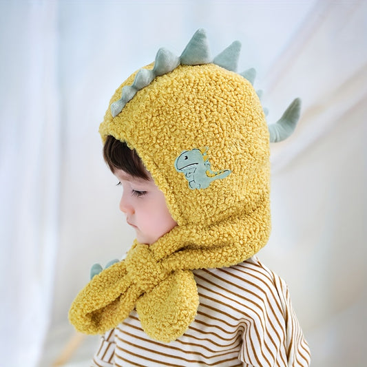 Cozy Dinosaur Plush Baby Hat & Scarf Set - Warm, Thick Ear Protection For Boys And Girls, Perfect For Fall/Winter