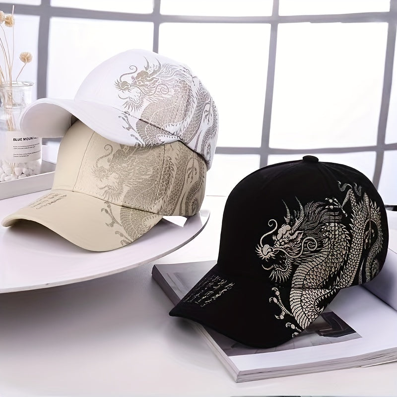 1pc Unisex Adjustable Breathable Baseball Cap with Stylish Dragon Print, Ideal for Outdoor Sports and Perfect Gift Choice