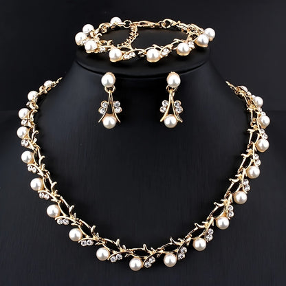 Elegant & Luxurious 14K Gold-Plated Pearl Set: Necklace, Bracelet, Earrings - Timeless Style for Music Lovers