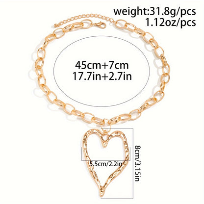 Vintage Exaggerated Hollow Big Love Pendant Chain Necklace Simple Irregular Large Heart Pendant Clavicle Chain