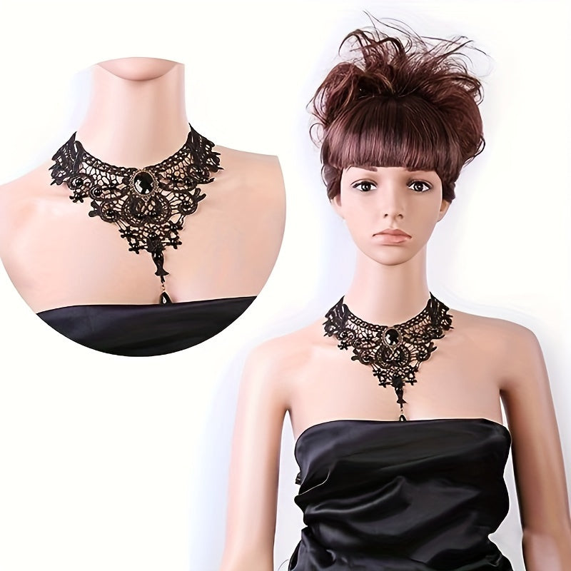 5pc Gothic Steampunk Choker Necklace Set - Intricate Pendant Designs, Alluring Black Lace Collar, Edgy Punk Style - Fashion Forward Accessories for Women - Perfect Festive Costume Accent