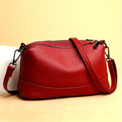 Trendy Soft Genuine Leather Crossbody Bag - Solid Color with Multi-Pocket Design - Stylish Shoulder Purse for Women