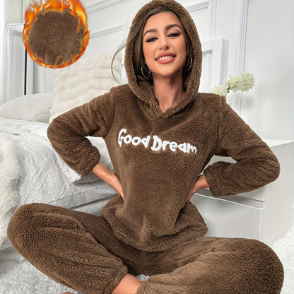 Cozy Pajama Set - Soft and Snug Long Sleeve Hooded Top with Adjustable Drawstring, Comfortable Elastic Waistband Pants, Designed for Women, Perfect for Sleep, Relaxation, and Leisure Activities, Ideal Loungewear for Home, Travel, or Outdoor Activities