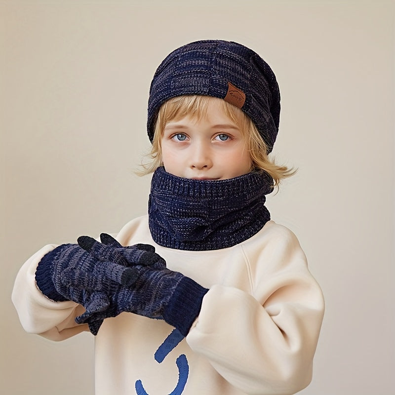 Boy's Winter Hat, Scarf, and Gloves Set: Warm and Festive for Christmas, Suitable for Ages 3-14