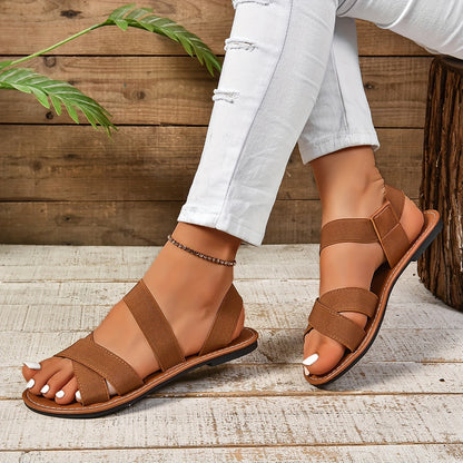 Stylish Women's Elastic Flat Sandals - Ultra-Lightweight, Breathable, Comfortable Open-Toe Summer Shoes with Adjustable Straps - Perfect for Casual Outings, Beach, Pool, and Outdoor Activities