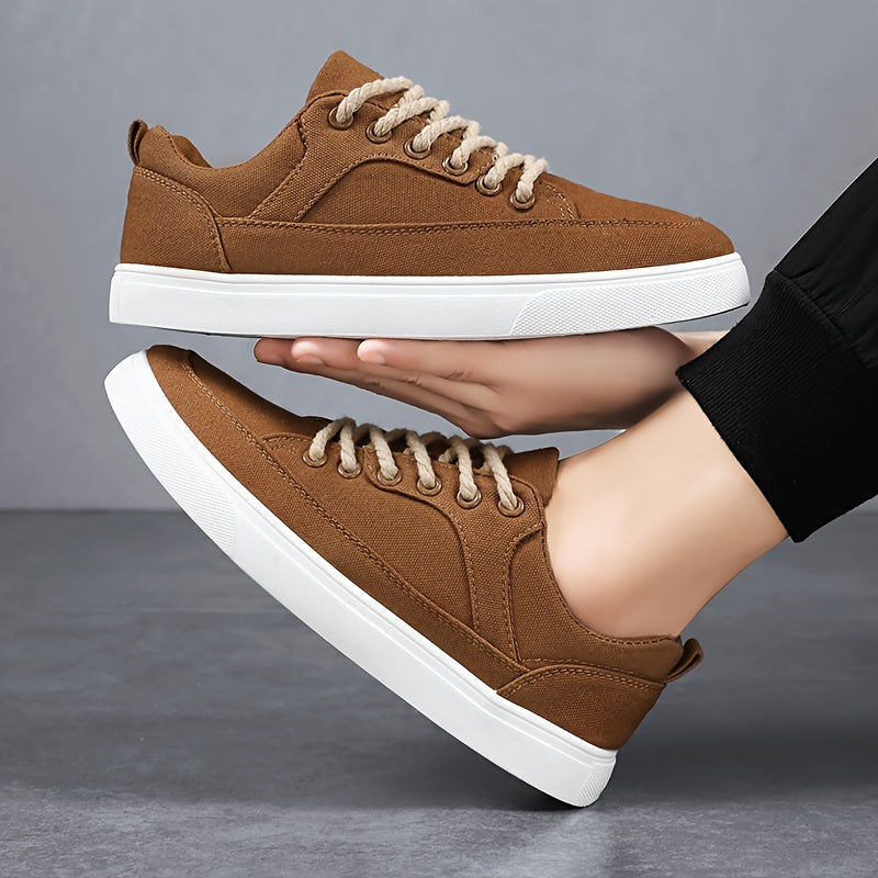 Men's Classic Solid Color Canvas Sneakers - Comfortable, Non-Slip Casual Business Style Lace-Up Walking Shoes for All Seasons