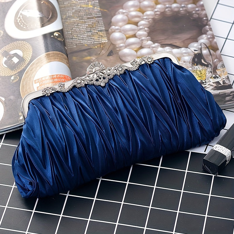 Elegant Pleated Evening Bag, Formal Dinner Clutch Purse, Classic Banquet Handbag For Wedding Party Prom