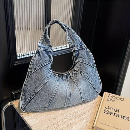 Trendy Denim Shoulder Bag - Stylish, Durable, and Spacious Underarm Bag for Women, Perfect for Daily Use and Shopping, with Timeless Classic Niche Design and Versatile All-Match Style