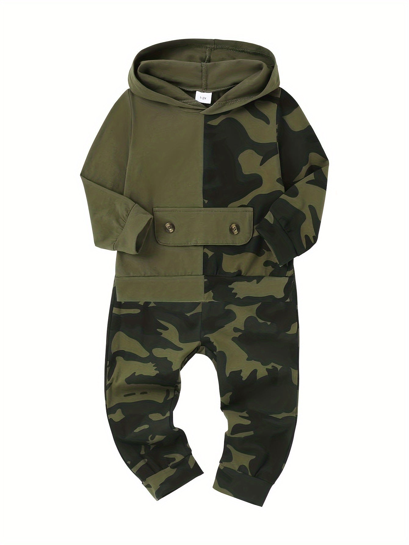 2-Piece Camo Cutie Set - Soft Cotton Long Sleeve Hoodie with Elastic Waist Pants, Comfortable Toddler Outfit for Autumn/Winter, Stylish Casual Wear for Little Boys