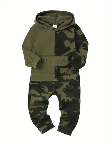 2-Piece Camo Cutie Set - Soft Cotton Long Sleeve Hoodie with Elastic Waist Pants, Comfortable Toddler Outfit for Autumn/Winter, Stylish Casual Wear for Little Boys