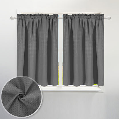 2pc Waffle Weave Half Window Curtains, Small Bathroom Window Curtains, Waterproof Rod Pocket Window Treatment For Cafe Kitchen Bar Home Decor