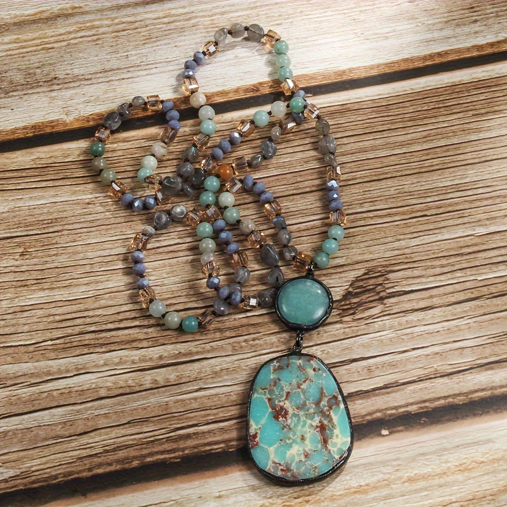 Vintage Boho Chic Natural Stone Necklace - Elegant Spring Pendant, Perfect for Mother’s Day and Daily Wear