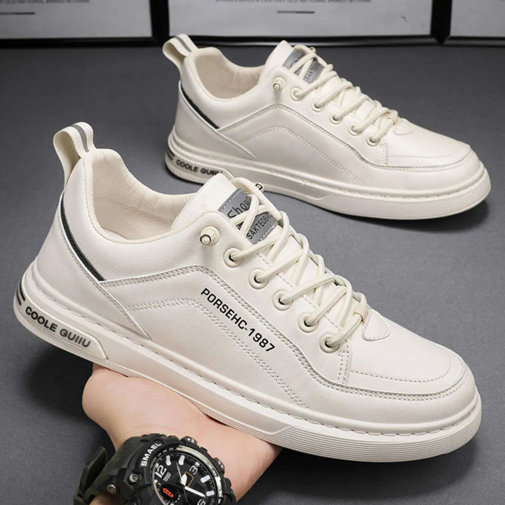 New Casual Leather Men's Small Board Breathable Versatile White Shoes, Spring and Autumn Sports Trendy Shoes ddmyshoes