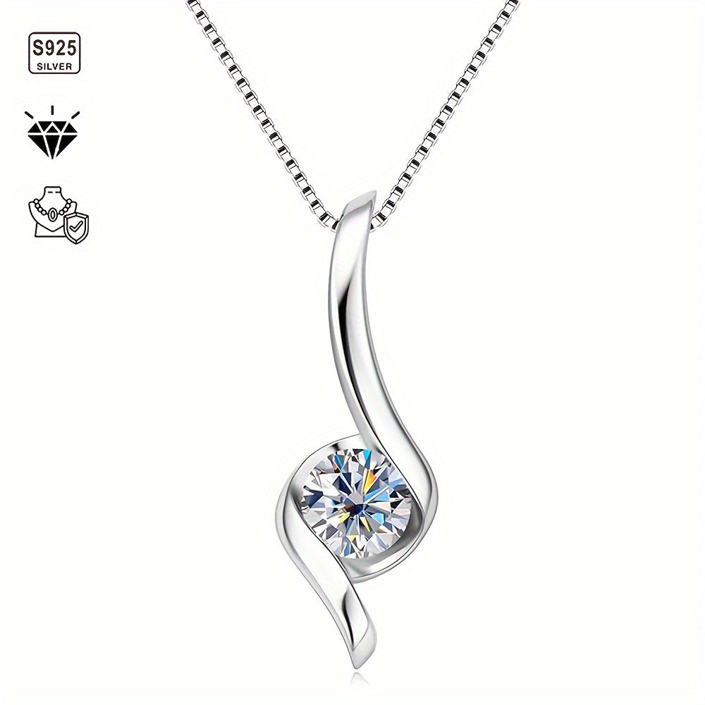 Radiant 1 Carat Moissanite Pendant Necklace in 925 Sterling Silver - A Dazzling, Timeless Gift for Her - 1pc Solitaire Design