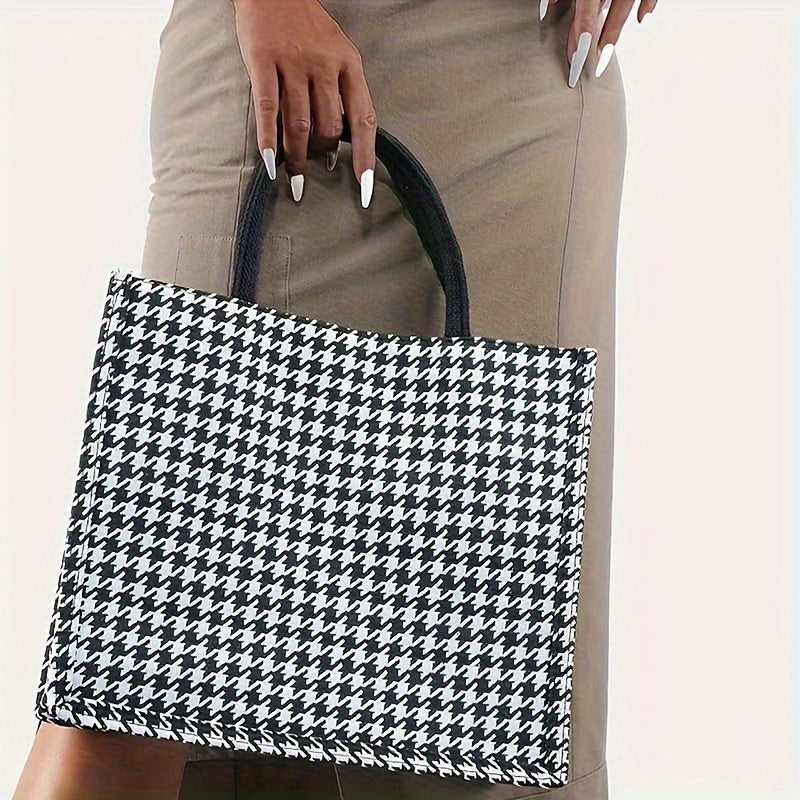 Large Capacity Fashionable Plaid Tote Bag - Versatile Commuter Shoulder Bag with Magnet Closure, Lightweight Fabric Material, and Random Printing - Ideal for Shopping, Class, and Daily Use