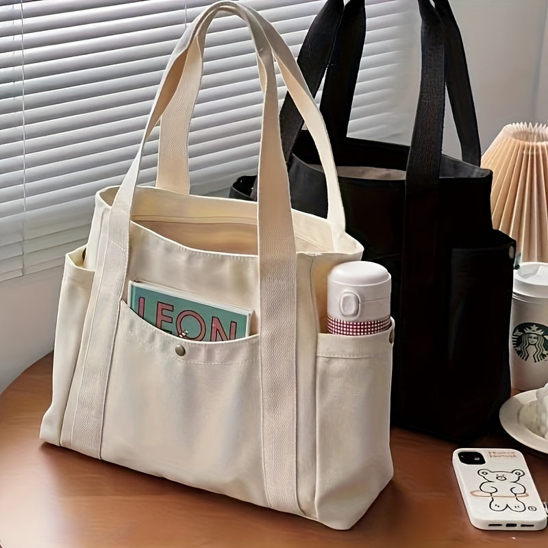 Large Capacity Canvas Tote Bag - Ample Storage Space, Durable, Versatile Design for Work, School, Travel - 3 Stylish Colors Available