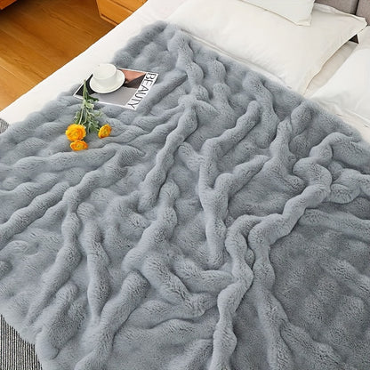 1pc, Tuscany Blanket, High-end Imitation Rabbit Blanket, Bubble Fleece Blanket, Double-sided Thickened Office Nap Blanket, Sofa Throw Blanket, Winter Warm Style, Four Seasons Universal Style