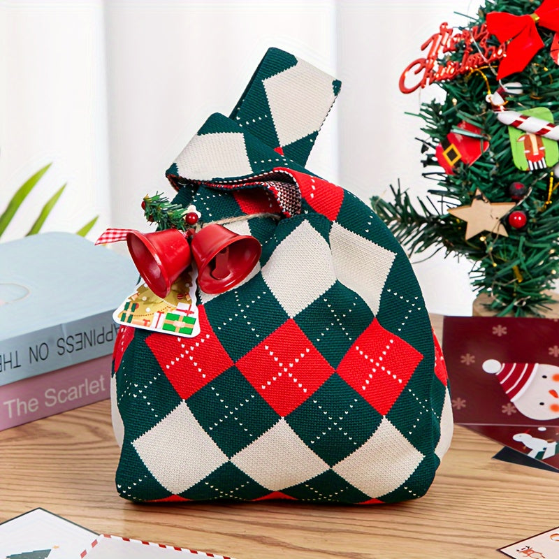 Christmas knitted tote bag, holiday gift bag, women's tote bag, Christmas party supplies, Christmas gift bag