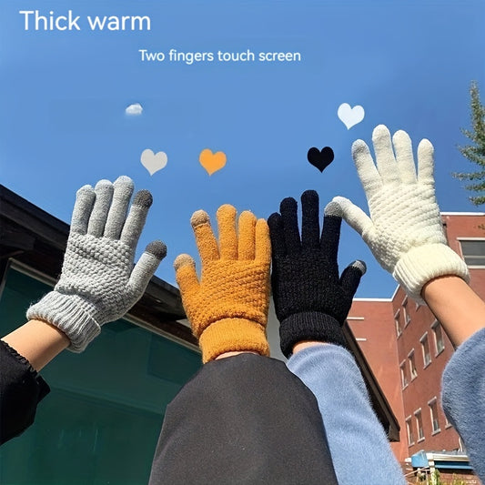 Winter Knit Warm Gloves, Solid Color Pineapple Pattern Jacquard Gloves, Short Thickened Warm Touchscreen Gloves