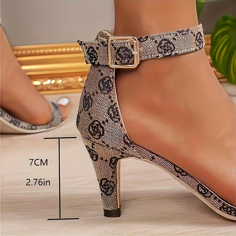 Chic Rose Pattern Strappy Sandals - Adjustable Buckle, Pointed Toe, Elegant Summer Shoes for Versatile Style