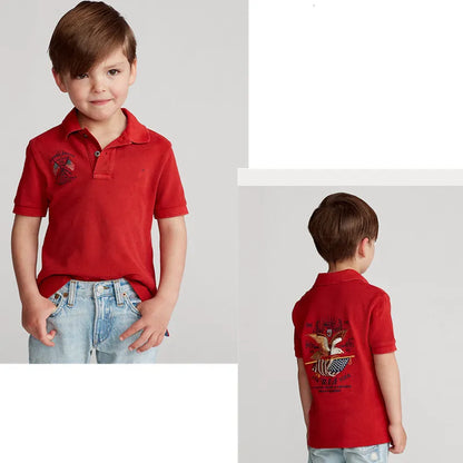 Polos Solid Lapel Polo Top Children's Wear Short Sleeve Big Shirt Cotton Embroidered Homme Kids Casual Clothes 230628