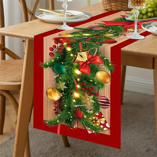 Christmas Polyester Table Runner – Machine Made Geometric Pattern with Holiday Theme for Christmas – Durable, Festive Table Cover for Seasonal Decor, Perfect for Christmas and New Year Celebrations