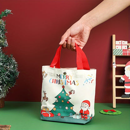 Festive Christmas Handheld Cloth Bag: Cartoon Santa Claus, Xmas Tree, Gift Bag - Merry Christmas Decor - Noel, Natal, Navidad, Happy New Year 2025 - 26Cm/10.2Inch, 8Cm/3.1Inch