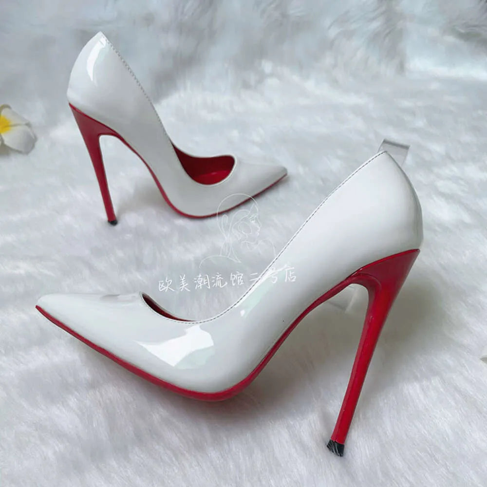 Free Shipping Discount TOMONYE White Patent Leather Woman Lady Evening Party 12Cm High Heel Ladies Shoes Pump Plus Big Size 46